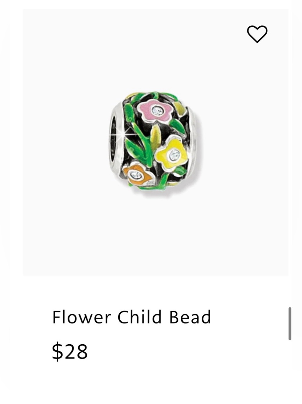 🌸 Brighton ‘Flower Child’ Enamel Silver SWAROVSKI CRYSTAL Charm Bead/Spacer!